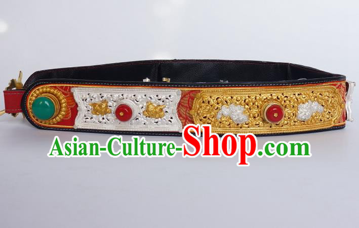 Chinese Traditional Zang Nationality Belts Waist Accessories, China Tibetan Robe Ethnic Waistband for Men