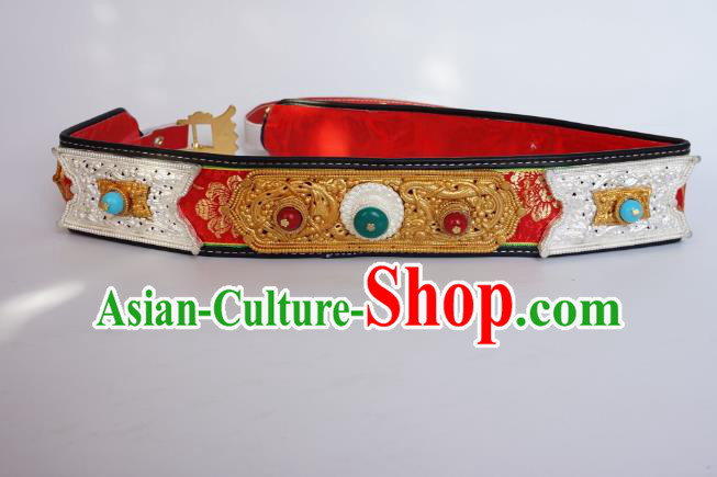 Chinese Traditional Zang Nationality Belts Waist Accessories, China Tibetan Robe Ethnic Waistband for Men