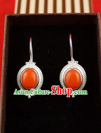 Chinese Traditional Zang Nationality Jewelry Accessories Sliver Earrings, China Tibetan Ethnic Handmade Eardrop for Women