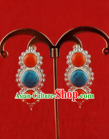 Chinese Traditional Zang Nationality Jewelry Accessories Handmade Sliver Earrings, China Tibetan Ethnic Eardrop for Women