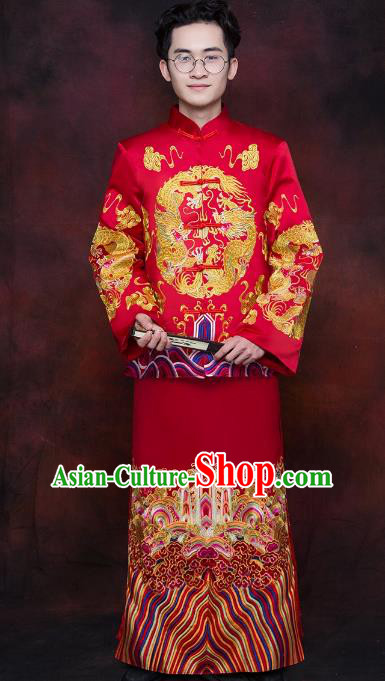 Chinese Traditional Wedding Costume Ancient Bridegroom Tang Suit Embroidered Toast Clothing for Men