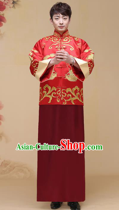 Chinese Traditional Wedding Costume Ancient Bridegroom Embroidered Tang Suit Clothing for Men