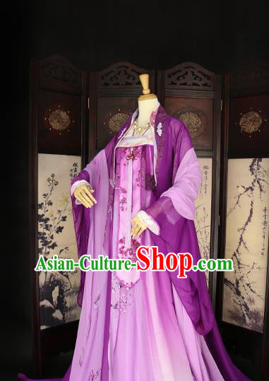 Chinese Ancient Imperial Concubine Purple Hanfu Dress Tang Dynasty Imperial Consort Embroidered Costume for Women