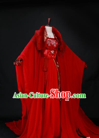 Traditional Chinese Princess Embroidered Wedding Costume Ancient Han Dynasty Imperial Concubine Red Hanfu Dress for Women