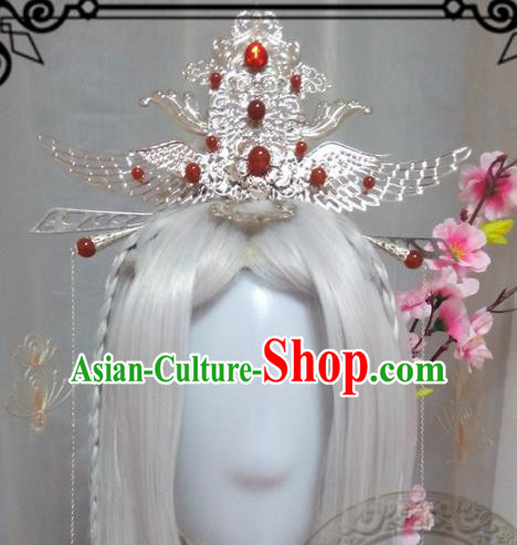 Chinese Traditional Handmade Swordsman Wig and Hair Accessories Ancient Knight Hairpins Headwear for Men