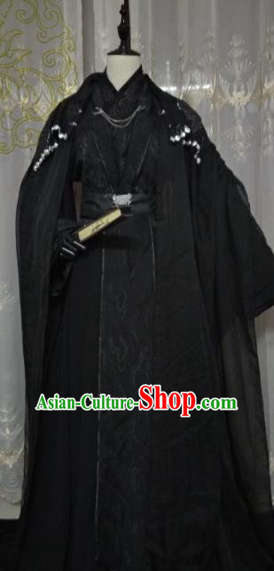 Chinese Ancient Nobility Childe Black Costume Cosplay Swordsman Royal Highness Clothing for Men