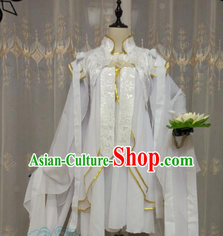 Chinese Ancient Princess Costume Cosplay Swordswoman Clothing Tang Dynasty Young Lady White Hanfu Dress for Women