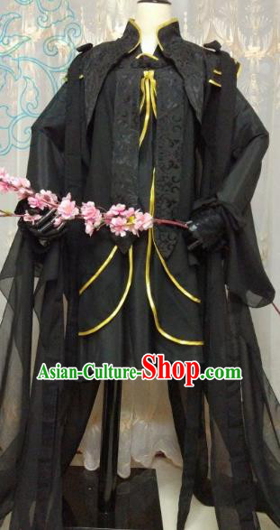 Chinese Ancient Princess Costume Cosplay Swordswoman Clothing Tang Dynasty Young Lady Black Hanfu Dress for Women