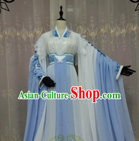 Chinese Ancient Princess Costume Cosplay Swordswoman Clothing Female Knight Blue Hanfu Dress for Women