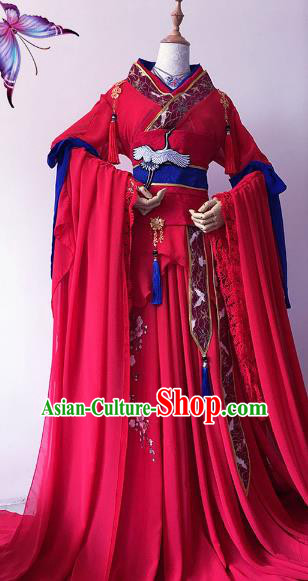 Chinese Ancient Costume Cosplay Imperial Concubine Clothing Tang Dynasty Princess Embroidered Red Hanfu Dress for Women