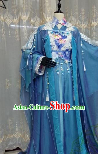 Chinese Ancient Fairy Green Costume Cosplay Swordswoman Clothing Tang Dynasty Princess Hanfu Dress for Women