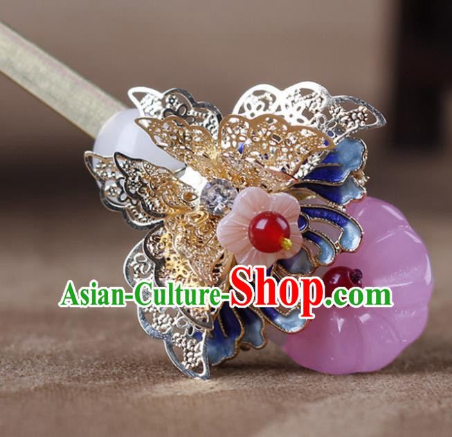 Chinese Traditional Handmade Hair Accessories Ancient Hairpins Hanfu Blueing Butterfly Hair Clip for Women