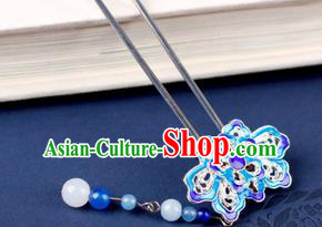 Chinese Traditional Handmade Hair Accessories Ancient Hairpins Hanfu Blueing Lotus Hair Clip for Women