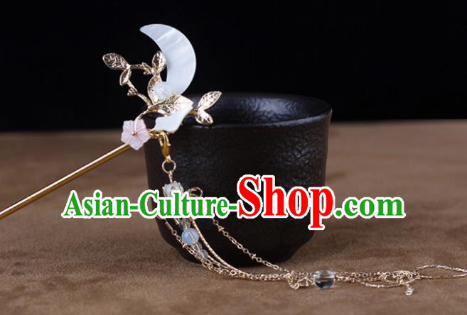 Chinese Traditional Handmade Hair Accessories Ancient Moon Tassel Hairpins Hanfu Step Shake for Women