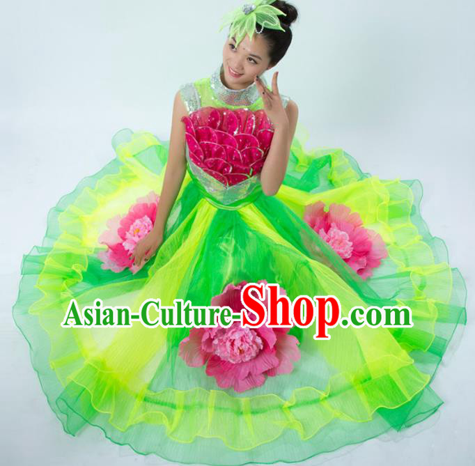 Top Grade Stage Show Costume Chorus Modern Dance Classical Dance Peony Green Dress for Women