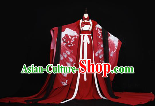 Chinese Ancient Cosplay Fairy Red Costume Han Dynasty Princess Embroidered Hanfu Dress for Women