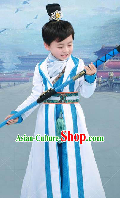 Chinese Ancient Swordsman Embroidered Costume Han Dynasty Scholar Clothing for Kids