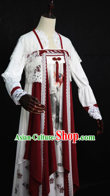 Chinese Ancient Cosplay Court Maid Costume Tang Dynasty Princess Embroidered Hanfu Dress for Women