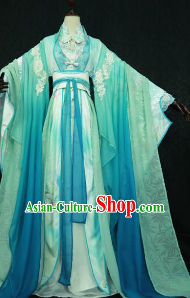 Chinese Ancient Cosplay Imperial Consort Green Costume Han Dynasty Queen Embroidered Hanfu Dress for Women