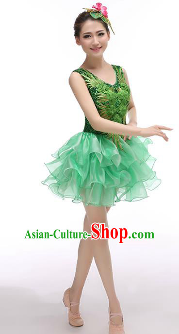 Top Grade Stage Performance Costume Chorus Singing Group Opening Modern Dance Green Bubble Dress for Women