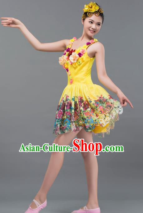 Top Grade Stage Performance Costume Chorus Modern Dance Yellow Bubble Dress for Women