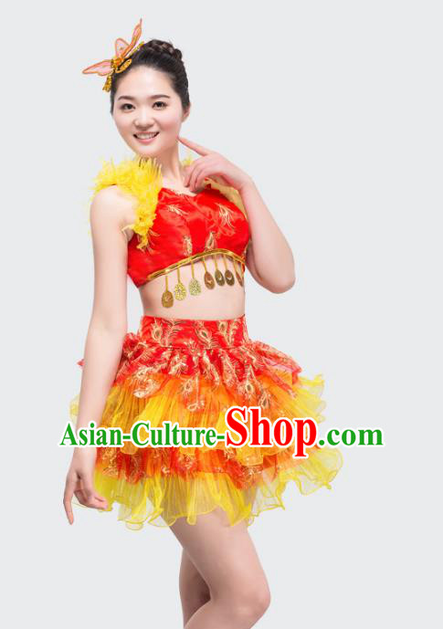 Top Grade Stage Performance Jazz Dance Costume Chorus Modern Dance Red Bubble Dress for Women