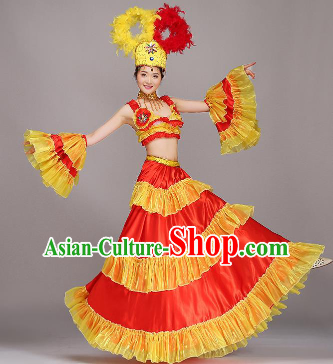 Top Grade Stage Performance Costume Chorus Modern Dance Red Dress and Headpiece for Women