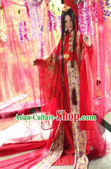 Chinese Ancient Wedding Embroidered Costume Nobility Childe Red Hanfu Dress for Men