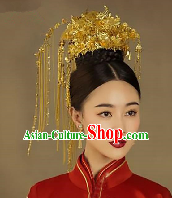 Chinese Traditional Hair Accessories Bride Xiuhe Suit Phoenix Coronet Ancient Tassel Hairpins Complete Set for Women