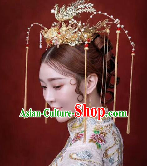 Chinese Traditional Hair Accessories Bride Xiuhe Suit Phoenix Coronet Ancient Tassel Hairpins for Women