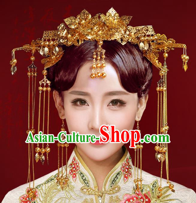 Chinese Traditional Hair Accessories Xiuhe Suit Handmade Bride Phoenix Coronet Ancient Hairpins Complete Set for Women