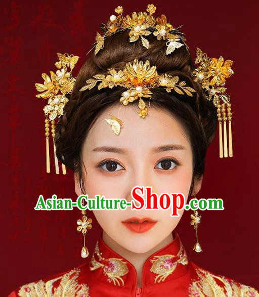Chinese Traditional Hair Accessories Xiuhe Suit Handmade Hair Clips Ancient Hairpins Tassel Step Shake for Women
