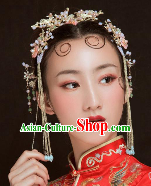 Chinese Traditional Hair Accessories Xiuhe Suit Handmade Hair Comb Ancient Hairpins Tassel Step Shake for Women