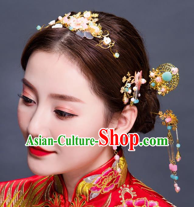 Chinese Traditional Handmade Hair Accessories Ancient Hairpins Xiuhe Suit Hair Clips Complete Set for Women