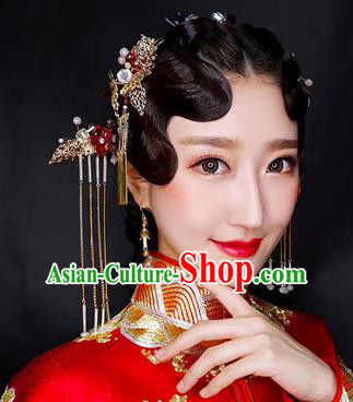 Chinese Traditional Xiuhe Suit Hair Accessories Ancient Hairpins Hair Clips Complete Set for Women