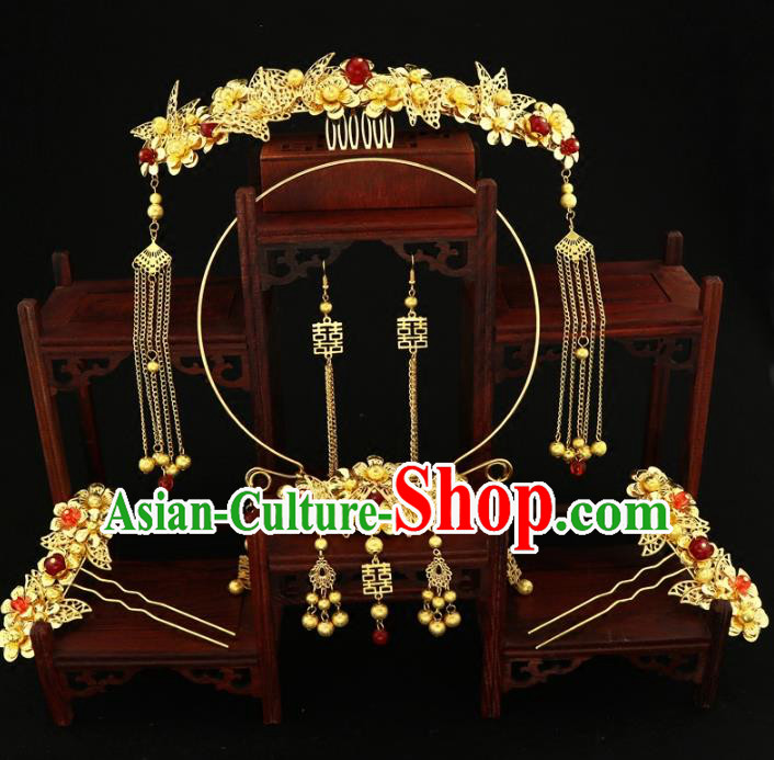Chinese Traditional Handmade Hair Accessories Xiuhe Suit Hair Comb Ancient Hairpins and Necklace for Women