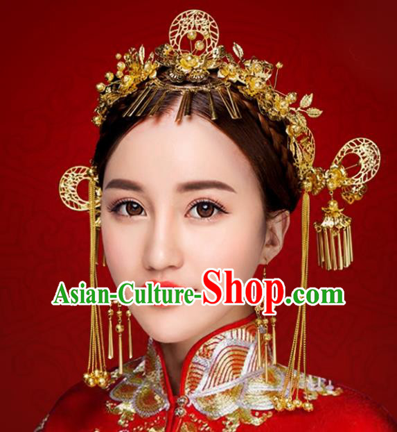 Chinese Traditional Xiuhe Suit Phoenix Coronet Hair Accessories Ancient Hairpins Hair Clips Complete Set for Women
