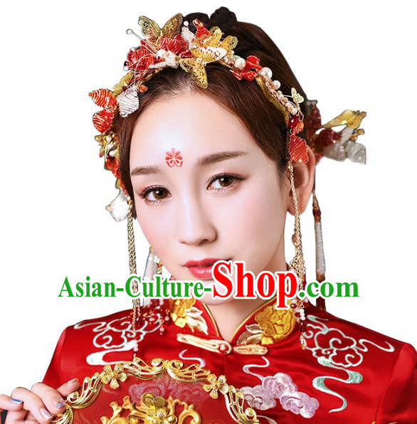 Chinese Traditional Handmade Hair Accessories Ancient Butterfly Phoenix Coronet Hairpins Complete Set for Women