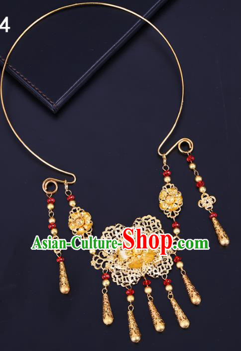 Traditional Chinese Jewelry Accessories Golden Necklace Ancient Hanfu Tassel Necklet for Women