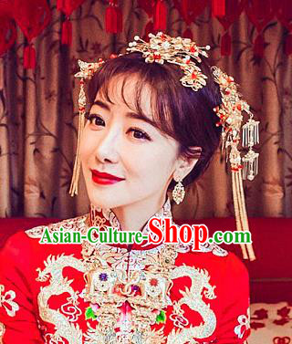 Chinese Traditional Wedding Hair Clips Xiuhe Suit Hair Accessories Ancient Hairpins Complete Set for Women