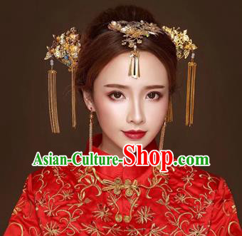 Chinese Traditional Handmade Hair Accessories Bride Xiuhe Suit Hairpin Ancient Hairpins Complete Set for Women