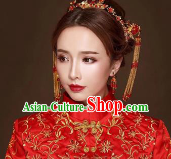 Chinese Traditional Handmade Hair Accessories Bride Xiuhe Suit Phoenix Coronet Ancient Hairpins Complete Set for Women