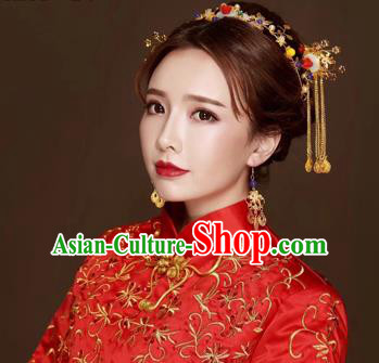 Chinese Traditional Handmade Hair Accessories Bride Xiuhe Suit Hair Clasp Ancient Hairpins Complete Set for Women