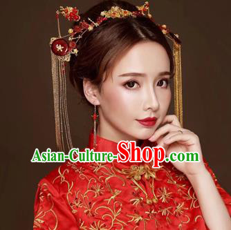 Chinese Traditional Hair Accessories Bride Xiuhe Suit Hair Clasp Ancient Hairpins Complete Set for Women