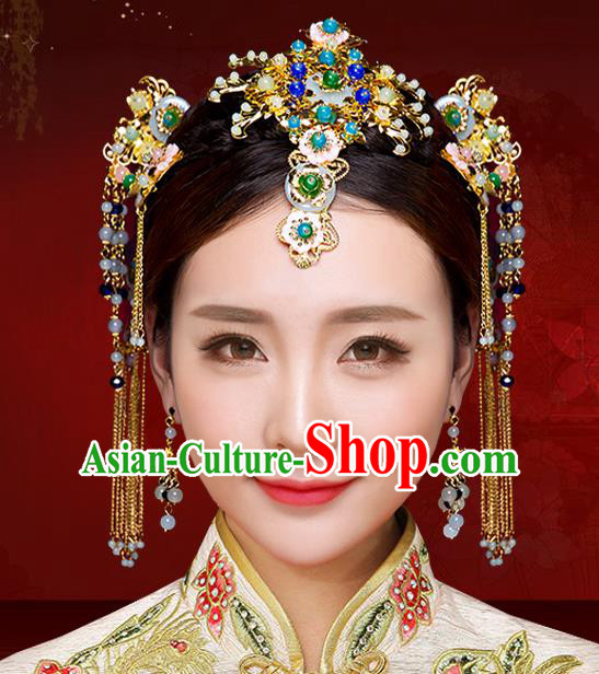 Chinese Traditional Xiuhe Suit Hair Accessories Ancient Bride Hairpins Hair Sticks Complete Set for Women