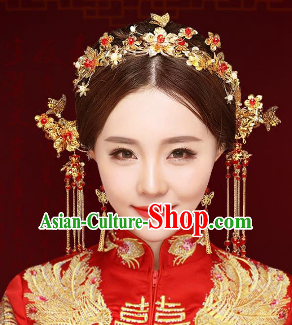 Chinese Traditional Xiuhe Suit Hair Accessories Complete Set Ancient Phoenix Coronet Hairpins for Women