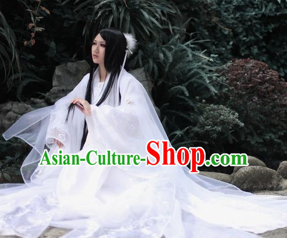 Chinese Ancient Cosplay Fairy Costume Jin Dynasty Princess White Hanfu Dress for Women