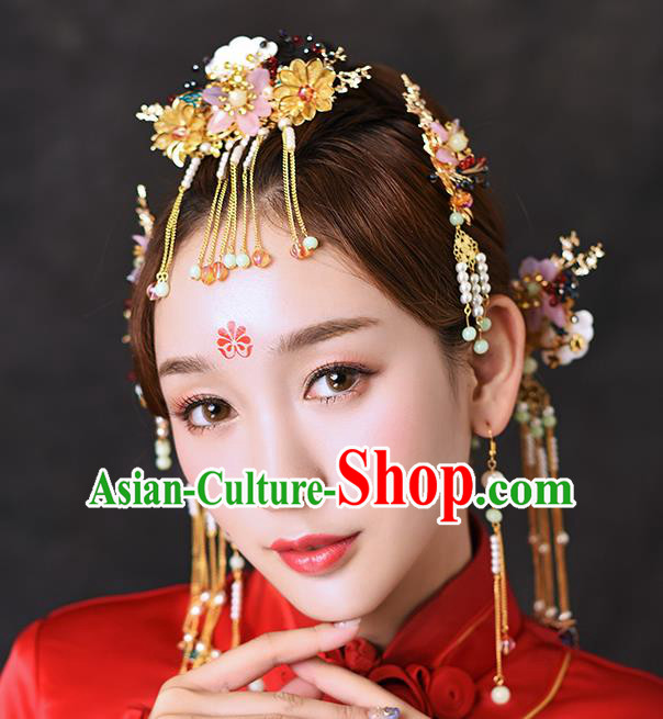 Chinese Traditional Handmade Hair Accessories Ancient Flowers Tassel Hairpins Complete Set for Women