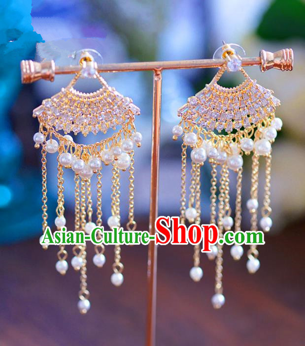 Chinese Handmade Jewelry Accessories Crystal Eardrop Ancient Hanfu Pearls Earrings for Women