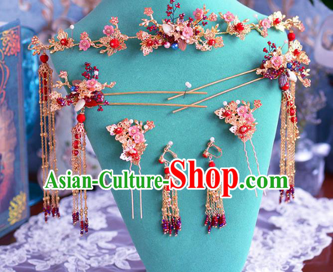 Chinese Ancient Handmade Hair Accessories Hair Clasp Traditional Xiuhe Suit Tassel Hairpins for Women